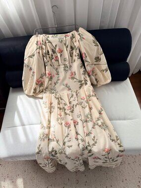 Agua by Agua Bendita Floral Off Shoulder Midi Dress Puff Sleeve Resort Dress